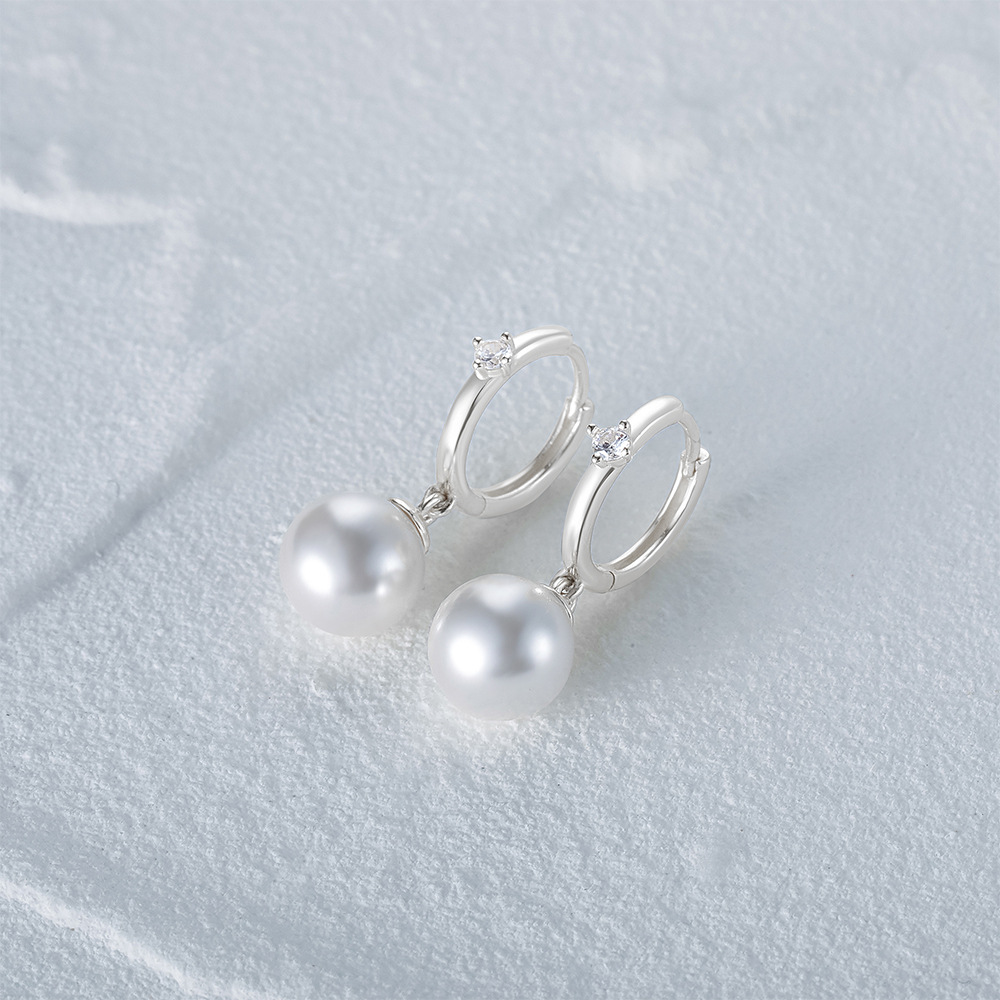 1 Pair Elegant Simple Style Geometric Plating Inlay Sterling Silver Pearl Zircon Drop Earrings display picture 33