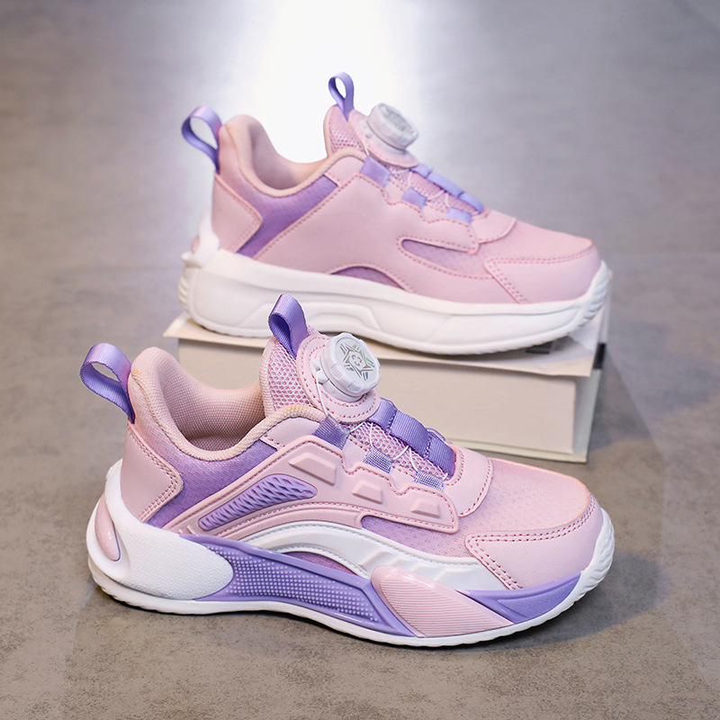 Zapatos para niños primavera y otoño nuevos zapatos deportivos transpirables de malla para niños zapatos para correr antideslizantes con hebilla giratoria para niñas