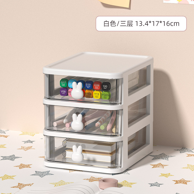 漫画デスクトップ収納ボックス透明小さな引き出しデスクプラスチックミニ収納ボックスウサギ文具収納ボックス|undefined