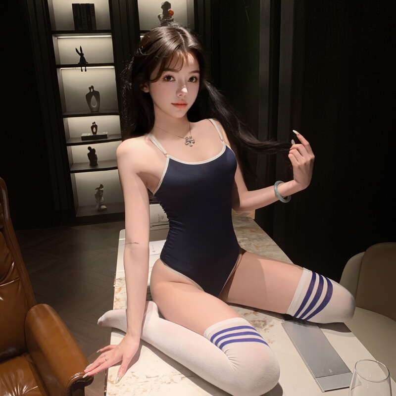 Sexy Lingerie One-Piece Swimsuit Sexy Thin Transparent Milk Silk Suspender Bodysuit Swimsuit Open Crotch