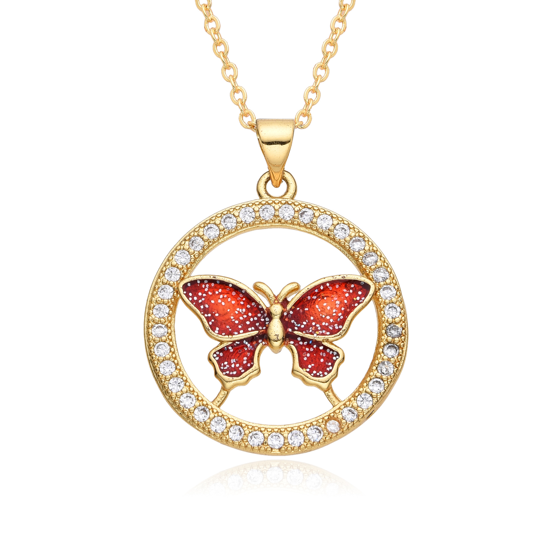 Copper Sweet Butterfly Plating Inlay Zircon Pendant Necklace display picture 3