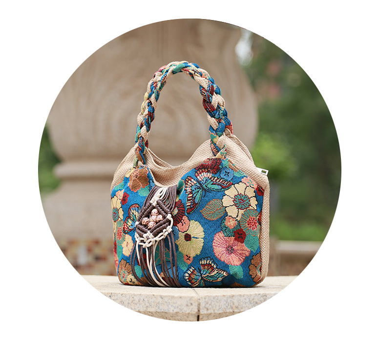 Femmes Moyen Mélange De Coton Et De Lin Fleur Style Vintage Carré Fermeture Éclair Sac Sous Les Bras display picture 3