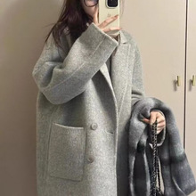 灰色短款西装呢子大衣女2025新款春季羊毛呢外套高级感小个子韩系