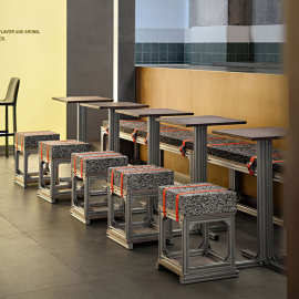 铝型材桌椅软包海绵坐垫海洋板咖啡桌海洋板桌桦木桌海洋桦木桌椅