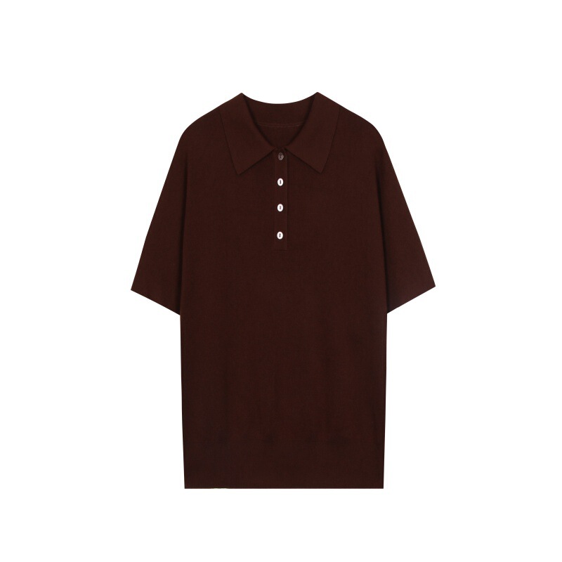 Lp Old Money Style Coffee-Colored Polo Collar Short-Sleeve Top and High-Waisted Straight-Leg Knit Pants Fashion Casual Set