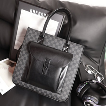 2024男士公文包手提包皮包小众通勤包韩版斜跨包单肩托特大容量包