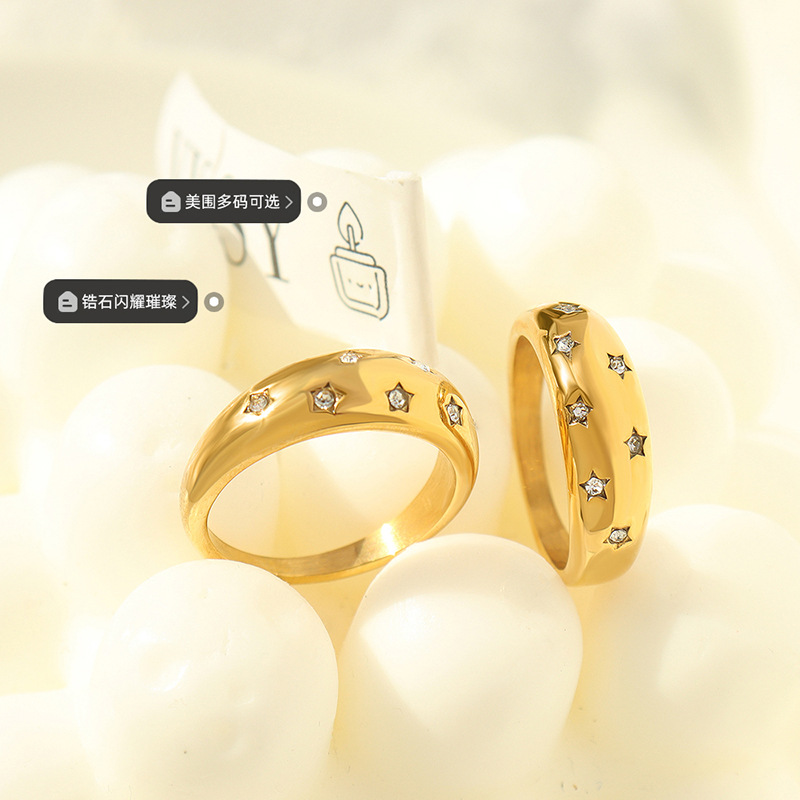 欧米のinsの冷たい風の満天の星のジルコンの象眼の指輪のチタンの鋼は18kの本物の金の指輪のアクセサリーのa 19をめっきします。