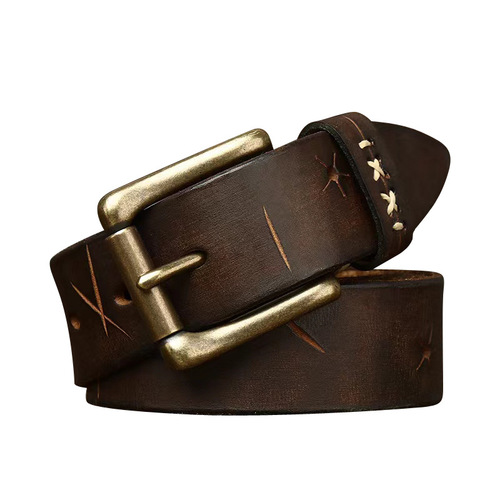 Washed retro old-fashioned trendy personality trendy first-layer cowhide belt men's genuine leather pin buckle jeans belt men's style