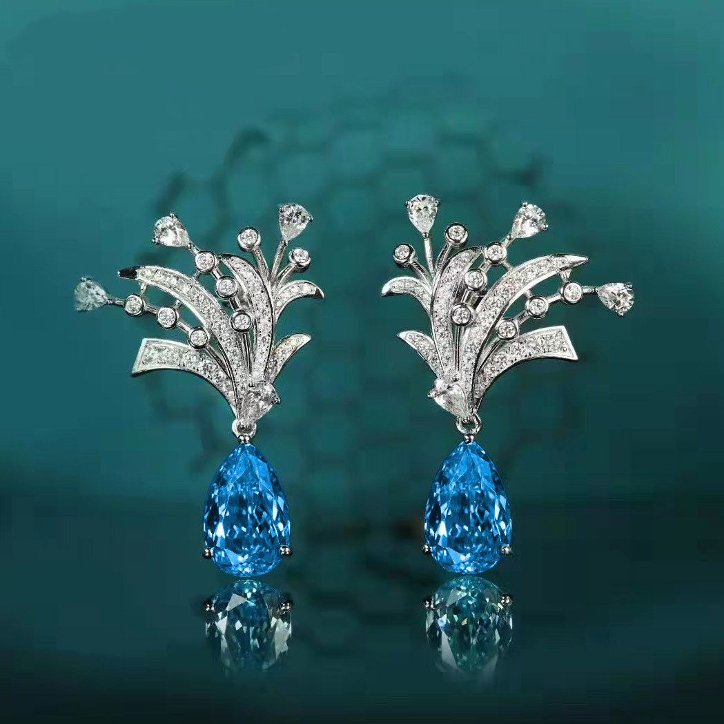 New Luxury Drop-shaped Topaz Open Color Treasure Earrings Ring display picture 1