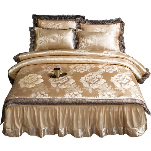 European luxury satin jacquard four-piece bed skirt set, pure cotton bed cover, lace edge satin quilt cover, bed cover