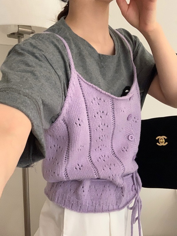 秋冬新款毛衣女纯欲甜美绑带收腰镂空针织吊带背心显瘦百搭马甲女|undefined