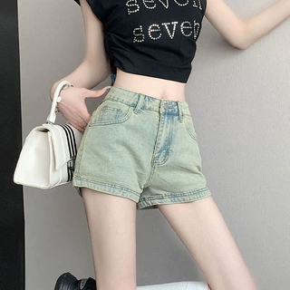 春夏季新款拉链设计口袋牛仔短裤女高腰显瘦直筒包臀牛仔短裤子潮