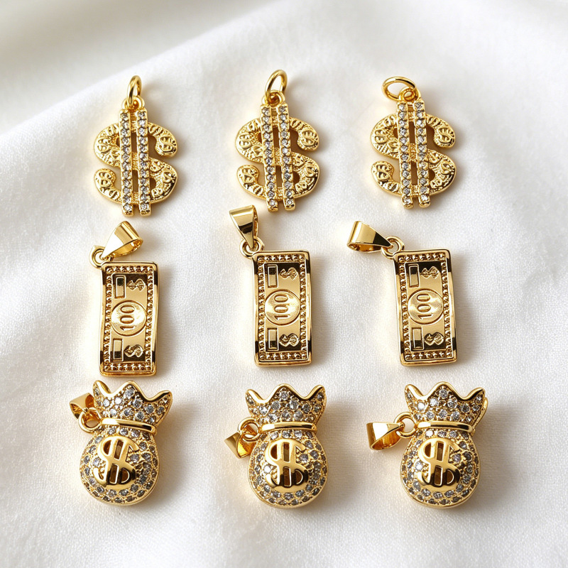 Cross-Border Gold-Plated Copper Money Bag Banknote Pendant Micro-Inlaid Zircon DIY Bracelet Necklace Accessories Old Money Style Accessories Cross-Border Gold-Plated Copper Money Bag Banknote Pendant Micro-Inlaid Zircon DIY Bracelet Necklace Accessories Old Money Style Accessories