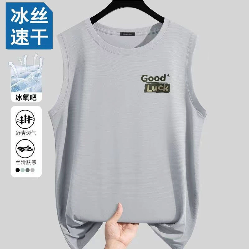 Мужской летний быстросохнущий топ из ледяного шелка, сетчатый, больших размеров, свободный, спортивный, без рукавов