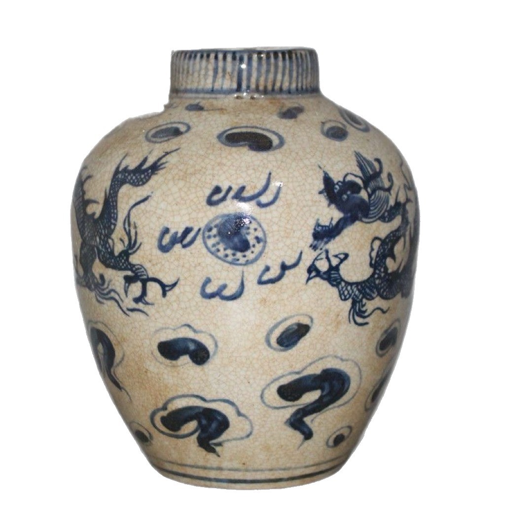 Tarde Qingming azul y blanco pintado a mano Shuanglong opera Pearl Porcelain can antigüedades antiguas para hacer colecciones de adornos chinos antiguos y antiguos image 6