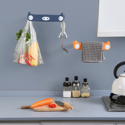 New piggy storage rack wall-mounted kitchen garbage bag hanger without punching cartoon rag garbage bag holder