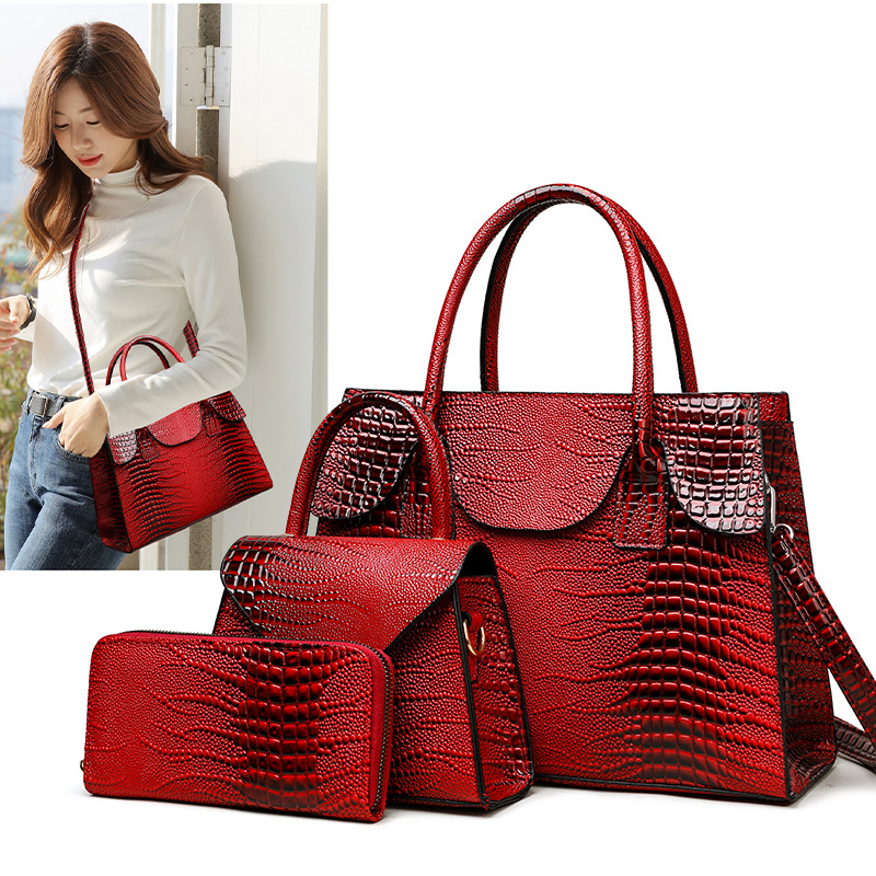 Bolsas de mujer transfronterizas nuevas bolsas de comercio exterior retro tres piezas bolsas de mano con patrón de lagarto bolsas de hombro