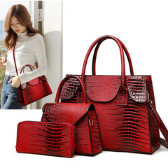 跨境女包新款外貿子母包復古三件套蜥蜴紋手提包單肩斜挎托特包