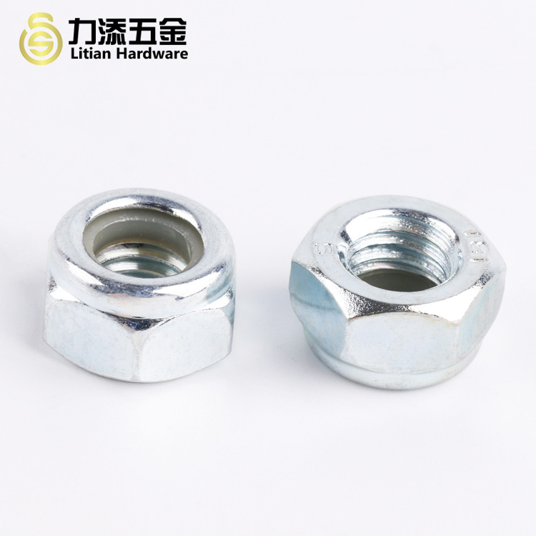 DIN985尼龙螺母防松镀锌镍兰彩胶圈白982六角自锁防滑螺帽定制