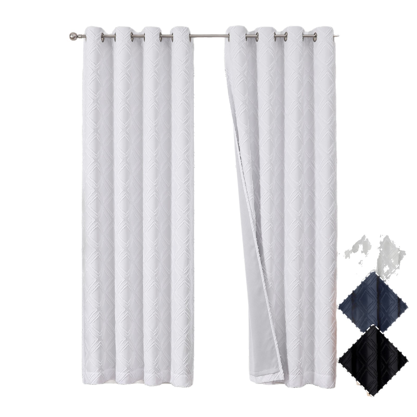Solid Blackout Curtains With 3d Cut Flower Geometric Pattern_voghion.com