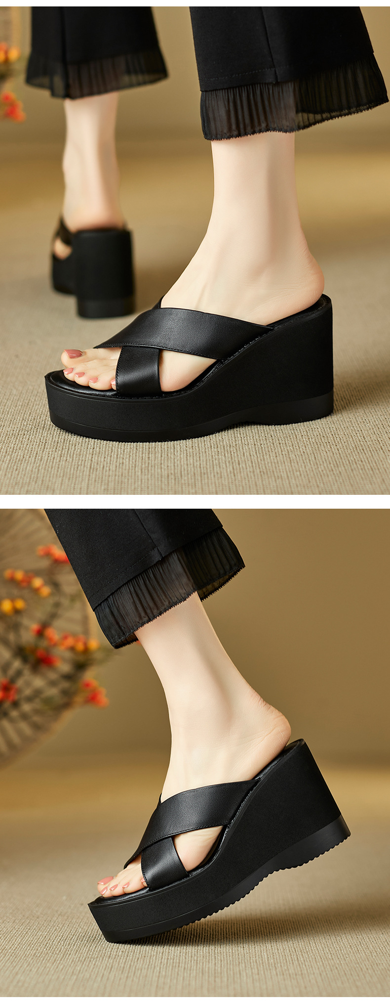 Sandal cao gót nữ hở mũi quai chéo đế xuồng gót 9.5 cm — màu đen, màu mơ chi tiết 7