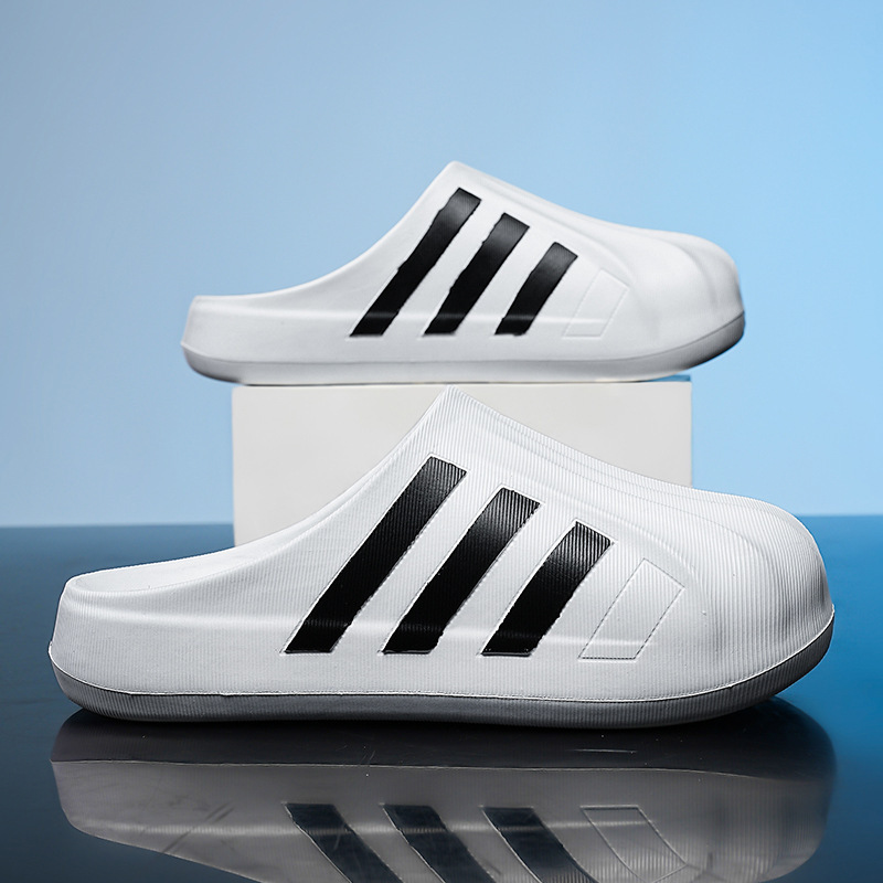 New black and white shell head half bag slippers men's and women's bottom light thick bottom one pedal black and white men's and women's campus trend all-match