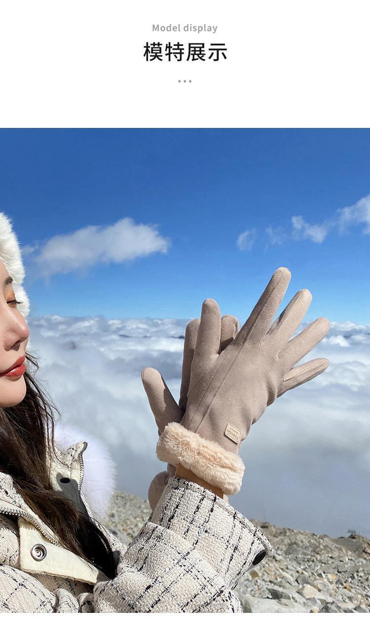 手套女冬季骑行开车加绒加厚保暖防寒防风触屏冬天麂皮绒德绒批发详情30