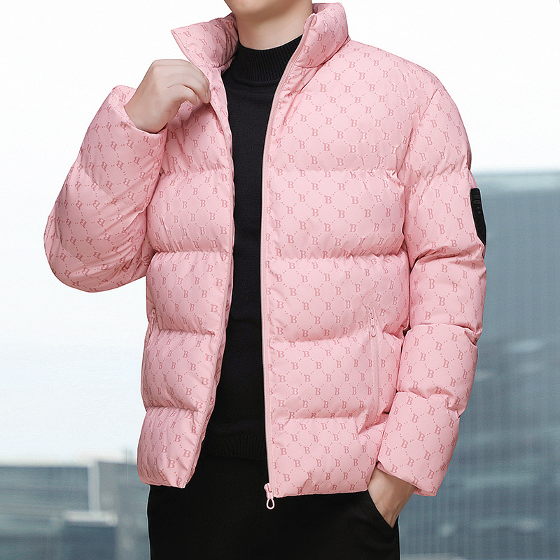 Invierno ropa de algodón de pluma para hombres y mujeres estilo americano marca de moda impresa completa pareja ropa de pan hombre cuello suelto chaqueta de algodón chaqueta grande