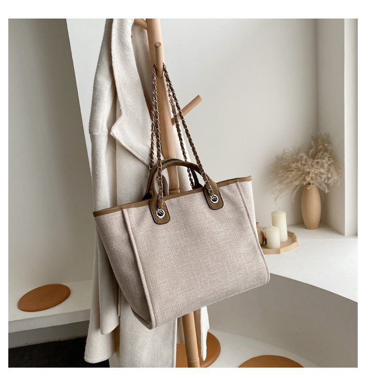 2100g Weight Canvas Lining Material Zipper Closure Type Chain Strap Type Women's Large Canvas Solid Color Streetwear Square Zipper Shoulder Bag Handbag Tote Bag