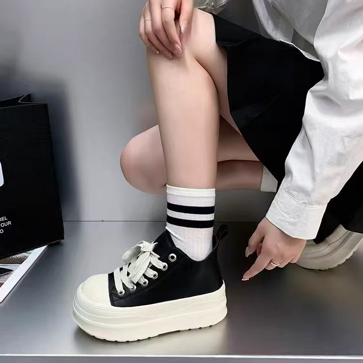头层牛皮厚底高帮小白鞋女2025秋季新款轻便舒适百搭休闲运动板鞋|undefined