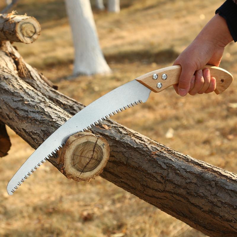Sierra curva con mango de madera, sierra de mano, tala, sierra de cintura, herramienta de carpintería, manija curva, 350mm, sierra de poda de jardín con vaina, electroforesis image 3