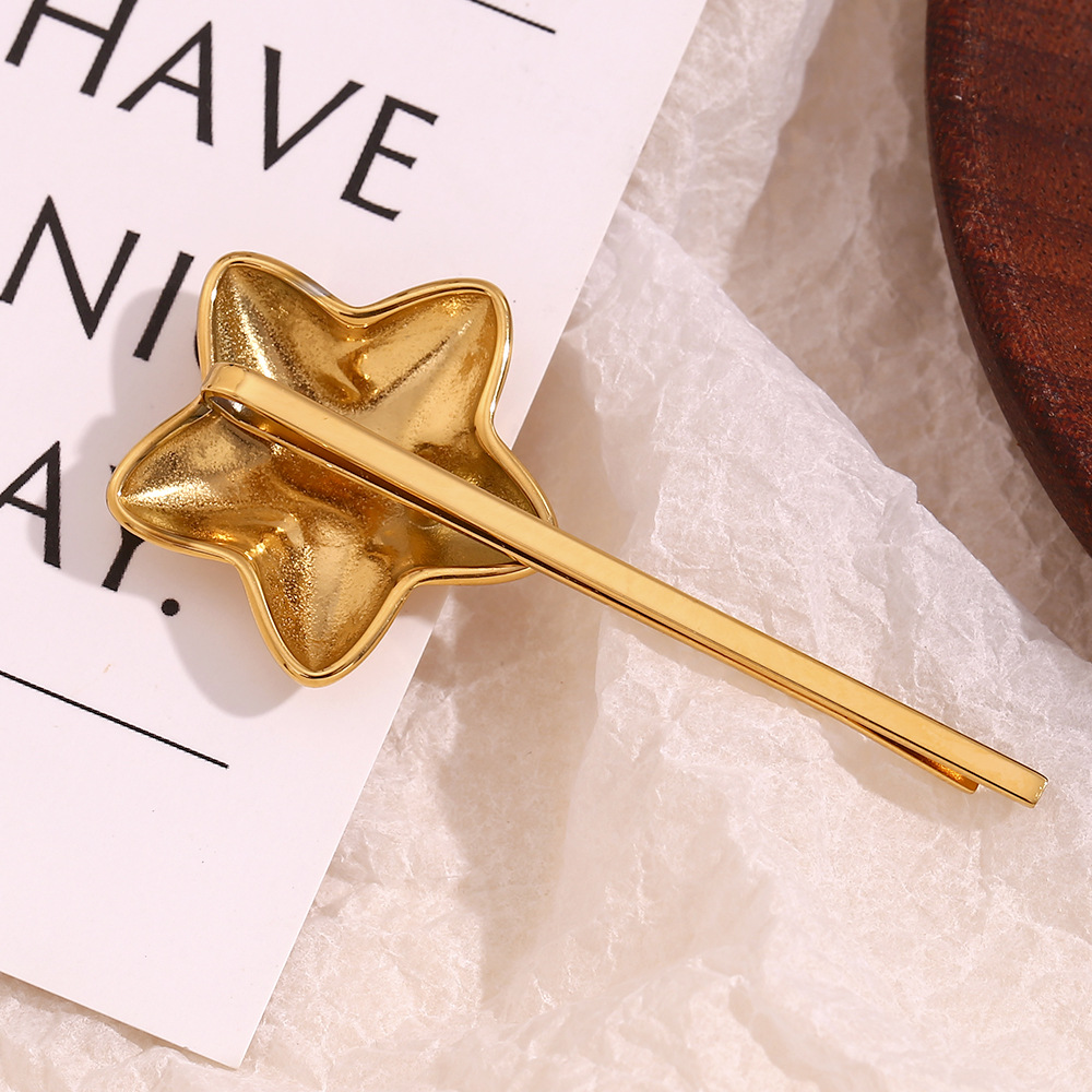 Moda unisex temperamento nicchia scoppio decorato con acciaio inossidabile placcato oro stella a cinque punte tridimensionale forcina donna_voghion.com