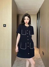 深圳南油高端原單小香風高級感優雅顯高單排扣開衫連衣裙
