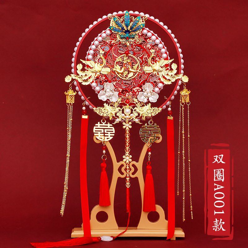 Wholesale OEM Shouhe Round Handle Double Ring Hanfu Fan for Bride in Ancient Style, Wedding Decor Fan Material Package