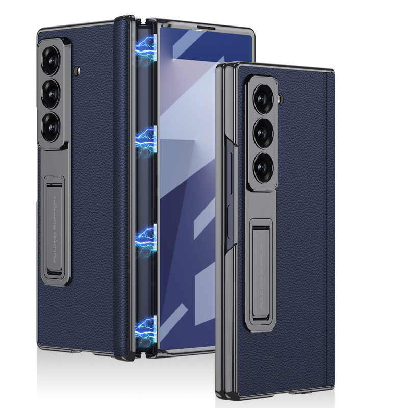 Samsung Z Fold7 携帯電話ケース、電気メッキブラケット、プレーンレザー磁気ヒンジ、ビジネス落下防止保護カバー、クロスボーダーに適しています。|undefined