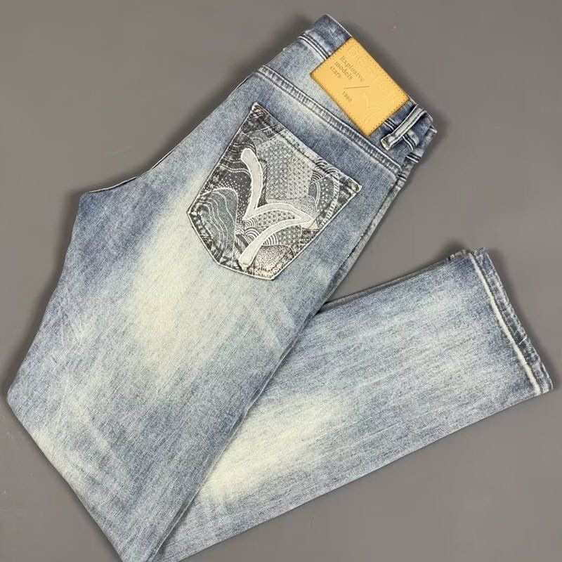 Kişi cins şalvarı, yuyulmuş vintage, naxışlı, slim fit