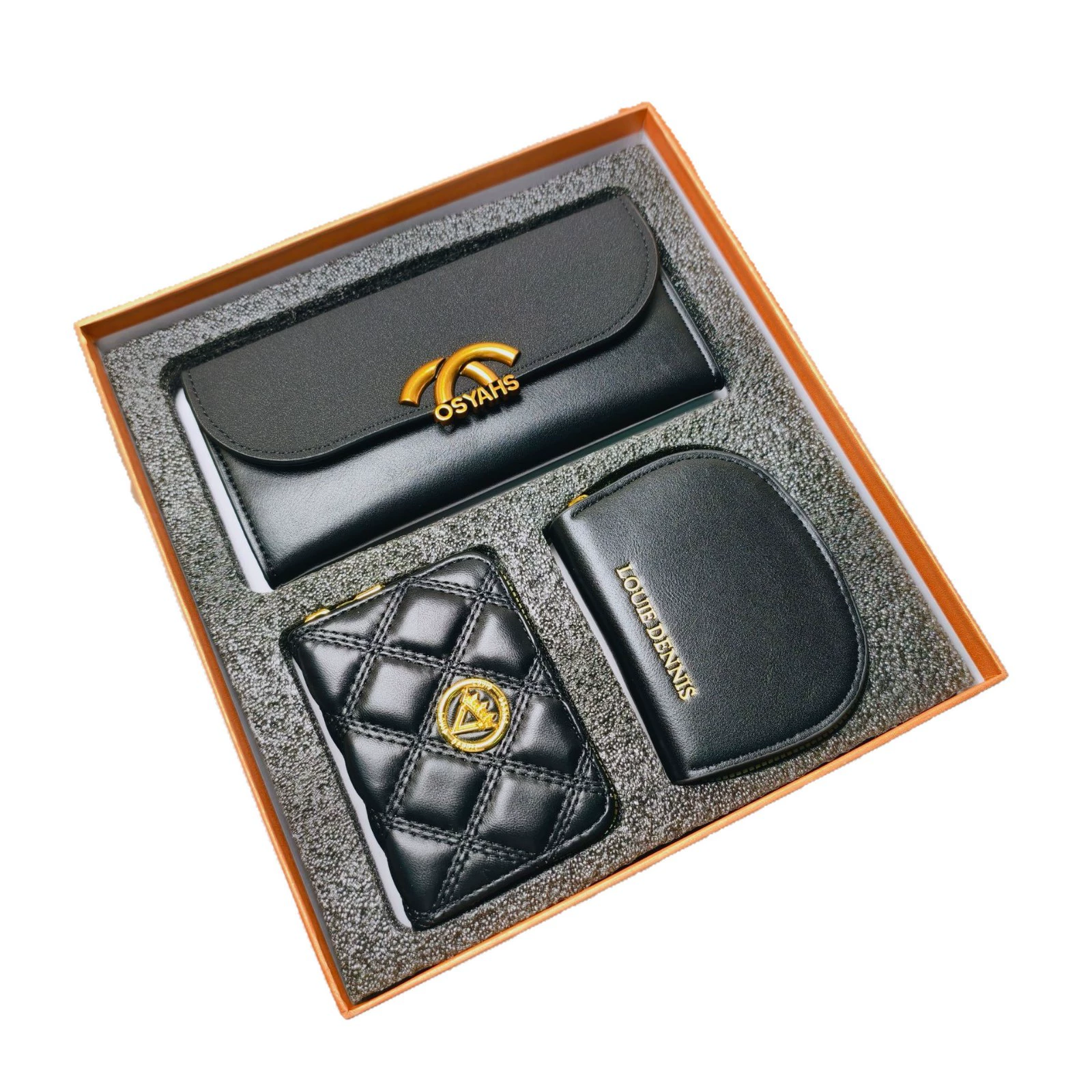 Set, gift box, wallet, card holder, 3 piece set