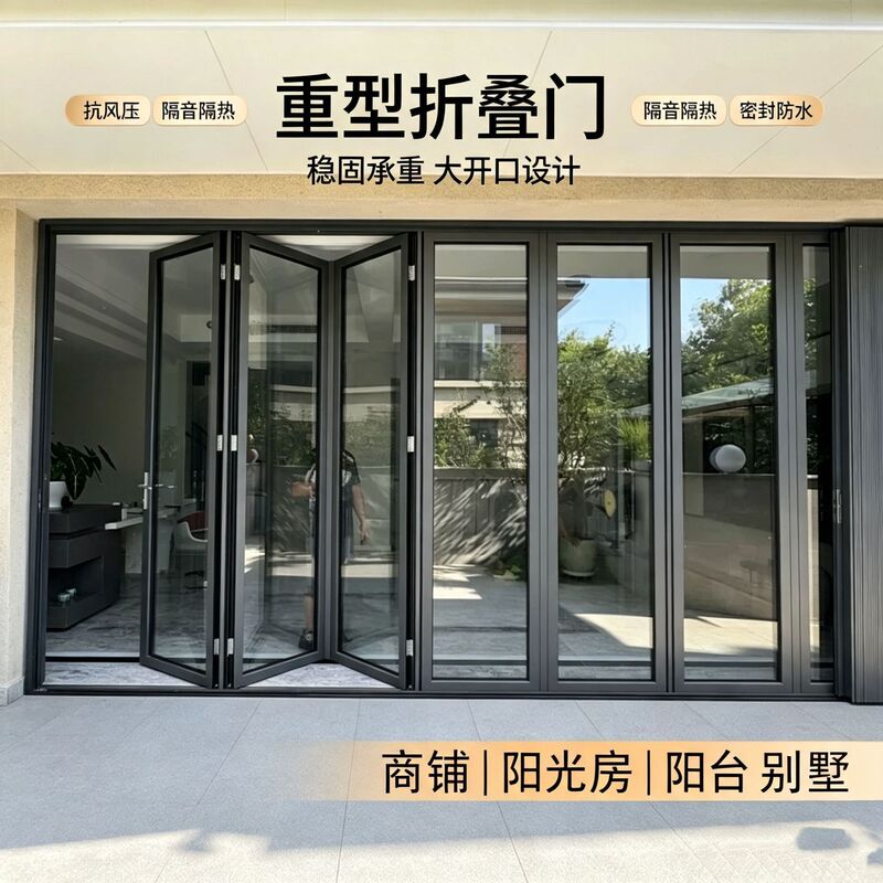Heavy-Duty Aluminum Alloy Folding Doors, Balcony Thermal Break Aluminum Doors, Hurricane-Resistant Waterproof Glass Doors, Custom-Made for Shops, Sunrooms, and Villas Heavy-Duty Aluminum Alloy Folding Doors, Balcony Thermal Break Aluminum Doors, Hurricane-Resistant Waterproof Glass Doors, Custom-Made for Shops, Sunrooms, and Villas