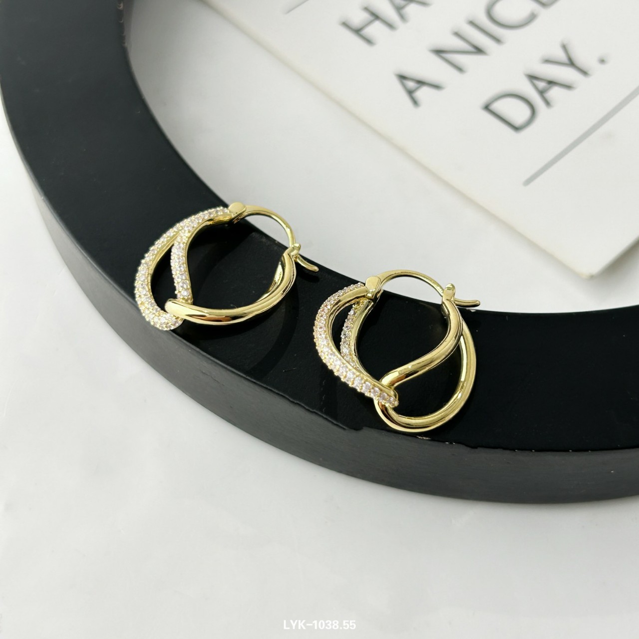 丽银饰品欧美气质时尚新潮复古几何微镶耳扣耳环