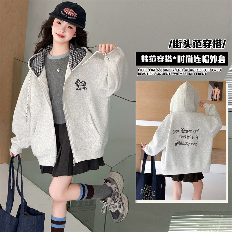 儿童装女童春装连帽外套2026新款中大童女孩春秋款休闲开衫卫衣潮