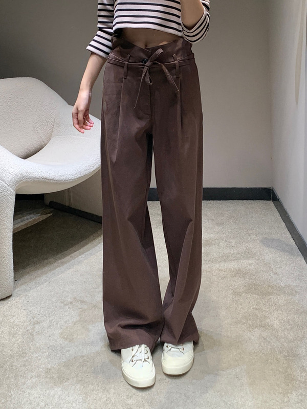 夏季新款Miu南油工厂日系简约清新减龄工装风系带花苞腰头休闲裤|undefined