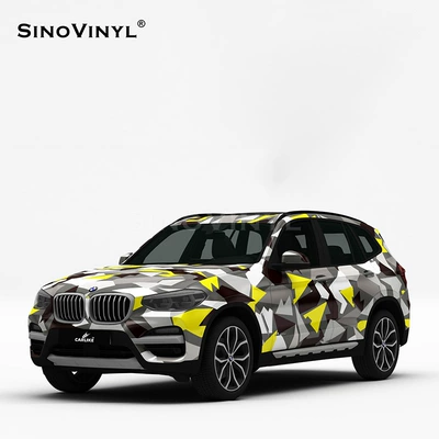 Automotive Film – gradient car color changing - 152-18m-black-yellow-gray-plaid-camouflage
