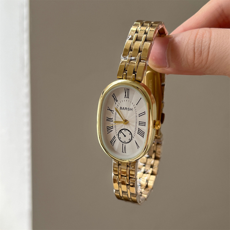 New Watch Steel Strap Women's Watch Classic Roman Scale Medieval Oval Niche Light Luxury Cross-Border Popular Quartz Watch