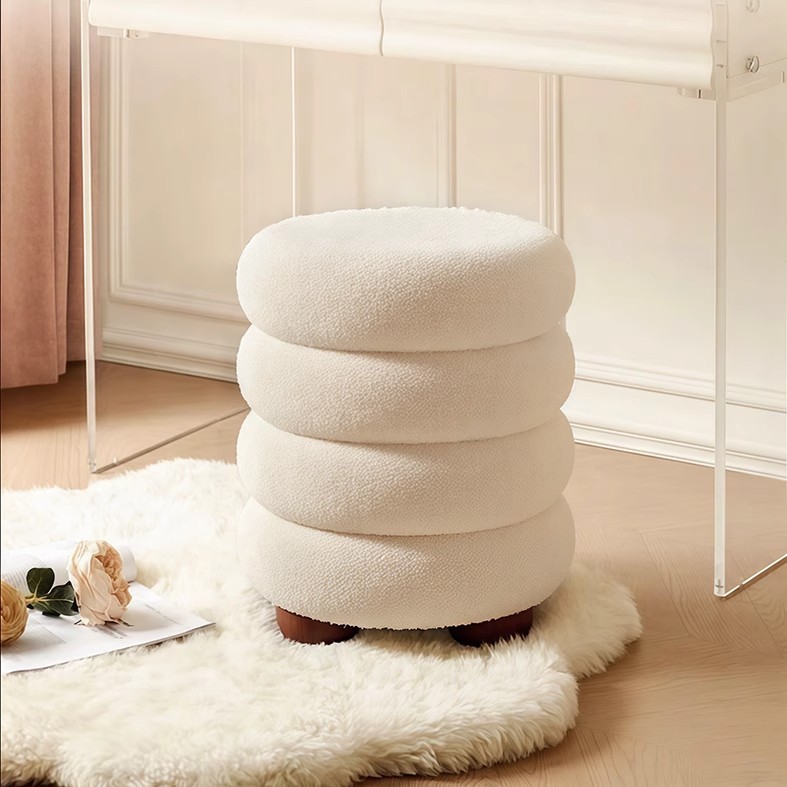 Cream Style Makeup Stool, Dressing Stool, Girls' Bedroom Dressing Table Chair, Cloakroom, Cute and High-End Round Stool