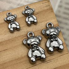 DIY饰品配件泰迪熊吊坠创意空心不锈钢小熊ins铸造吊牌小挂件现货