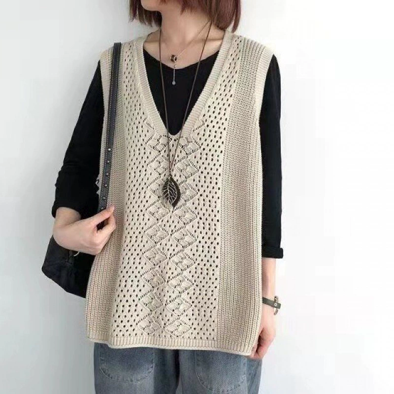 Knitted sweater, summer vest, plus size, oversize, V-neckline