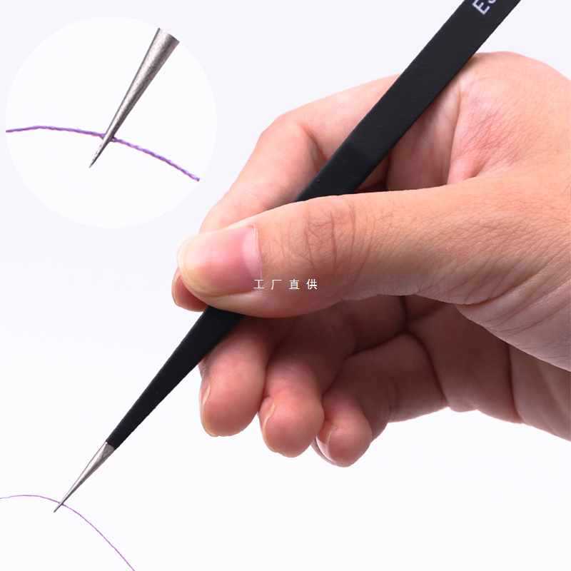 ✅不锈钢镊子防静电尖头弯嘴黑色加厚款居家维修美甲燕窝挑毛镊子