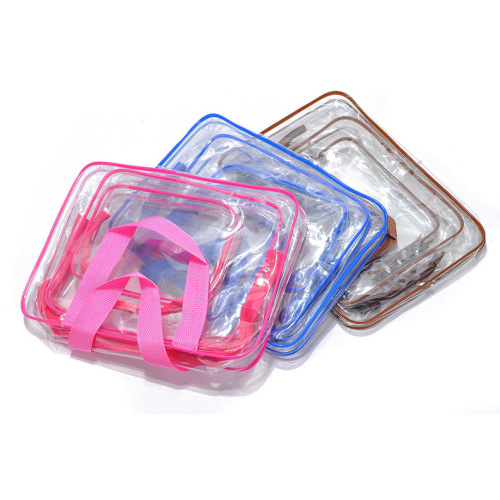 Business trip toiletries large capacity dry and wet separation transparent portable three-piece PVC cosmetic bag