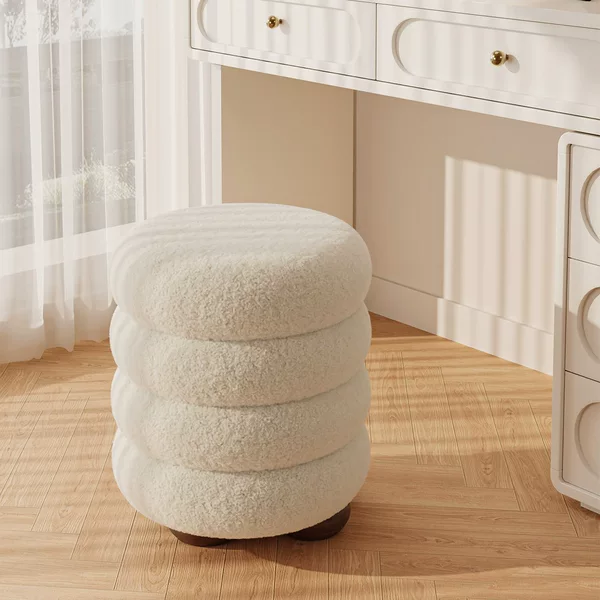 Cream Style Makeup Stool, Light Luxury Stool, High-End Dressing Stool, Girls' Bedroom Stool, Dressing Table Round Stool
