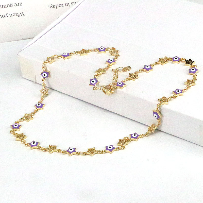 Fashion Pentagram Eye Copper Necklace Stoving Varnish Plating Copper Necklaces